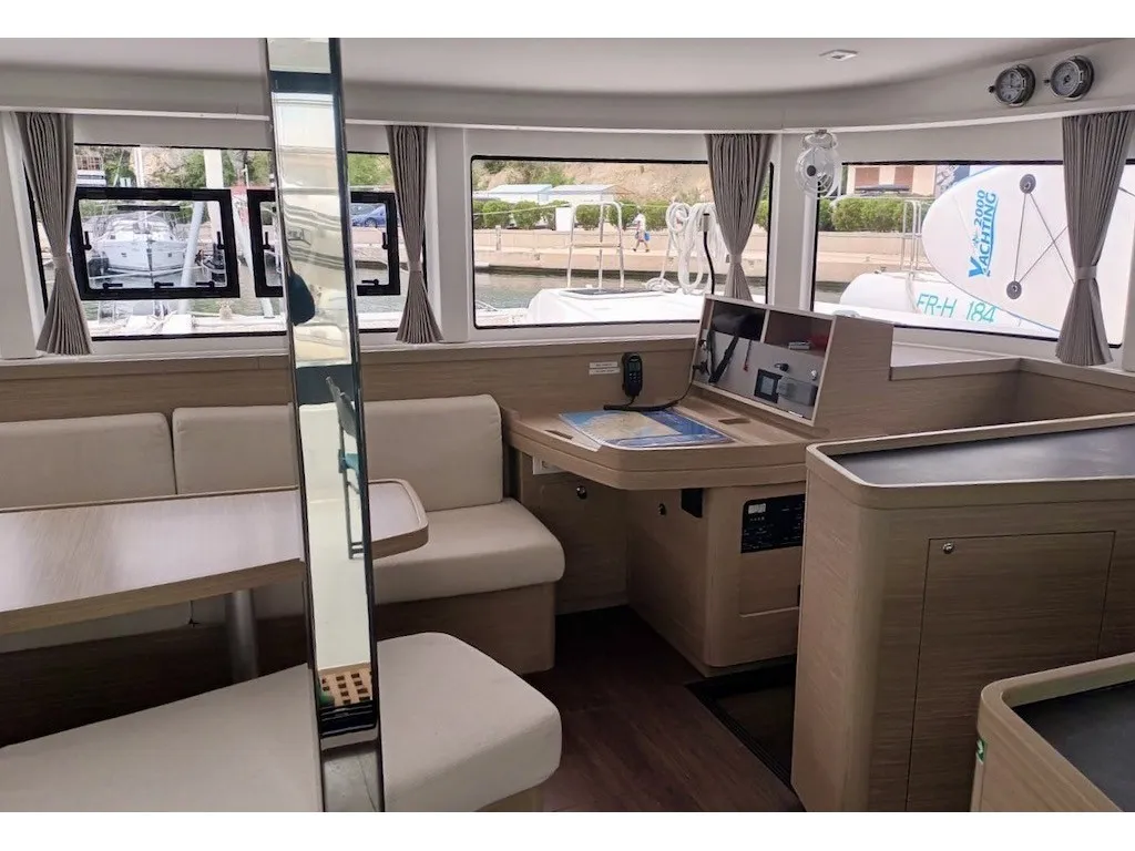 Salon of Grand Deluxe III, a Lagoon 42 catamaran at Grad Šibenik, Croatia