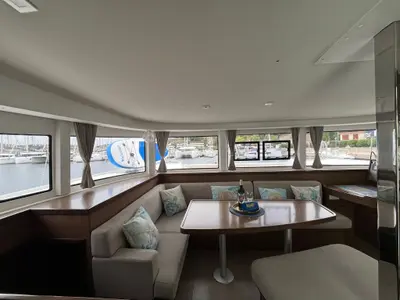 Salon of Grand Deluxe III, a Lagoon 42 catamaran at Grad Šibenik, Croatia