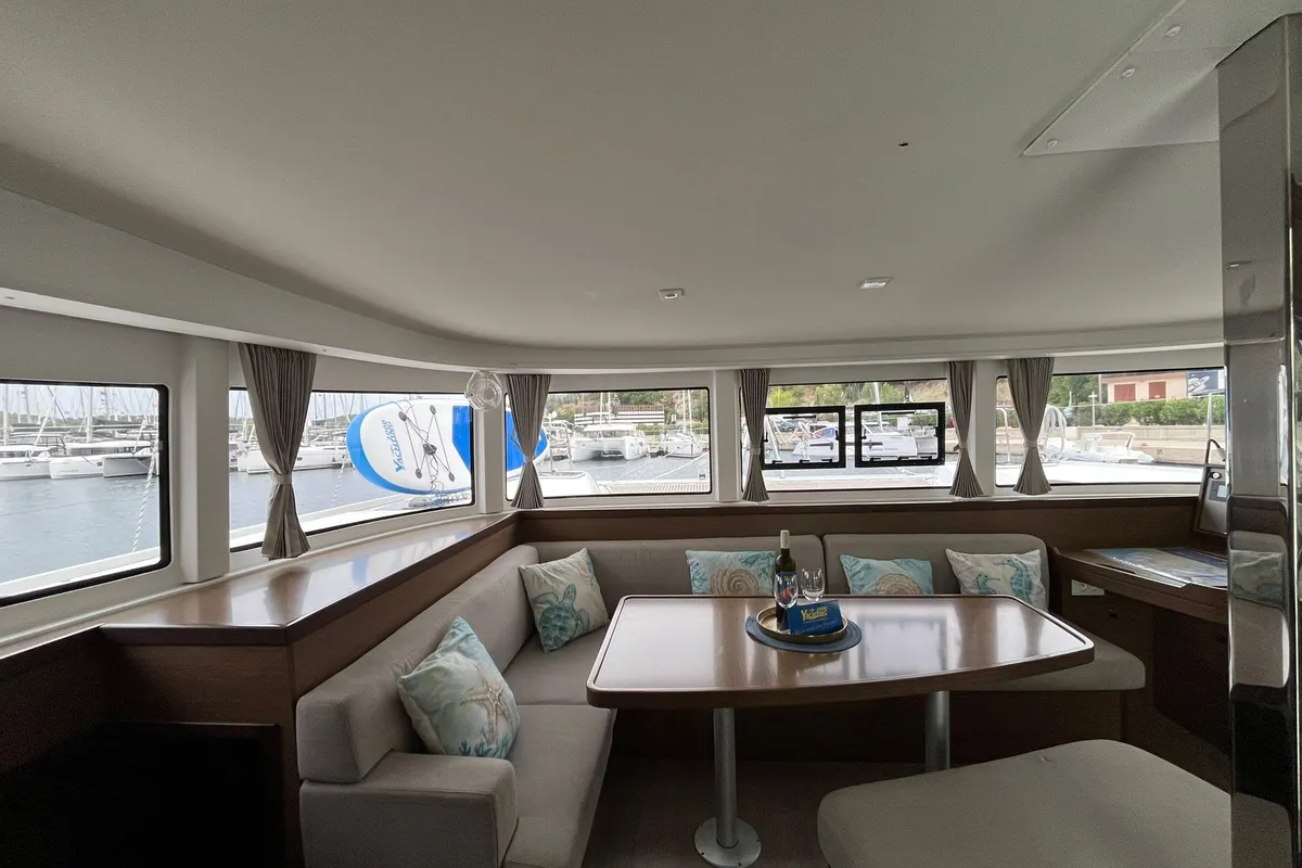 Salon of Grand Deluxe III, a Lagoon 42 catamaran at Grad Šibenik, Croatia