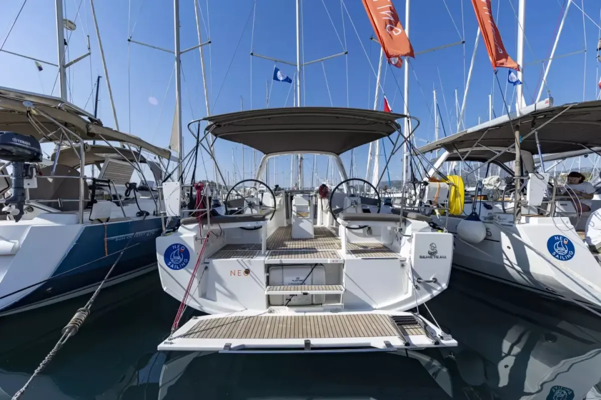 Deck of Neo, a Beneteau Oceanis 38.1 sailboat at Marmaris, Turkey