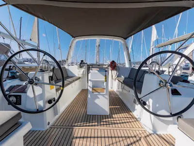 Cockpit of Neo, a Beneteau Oceanis 38.1 sailboat at Marmaris, Turkey