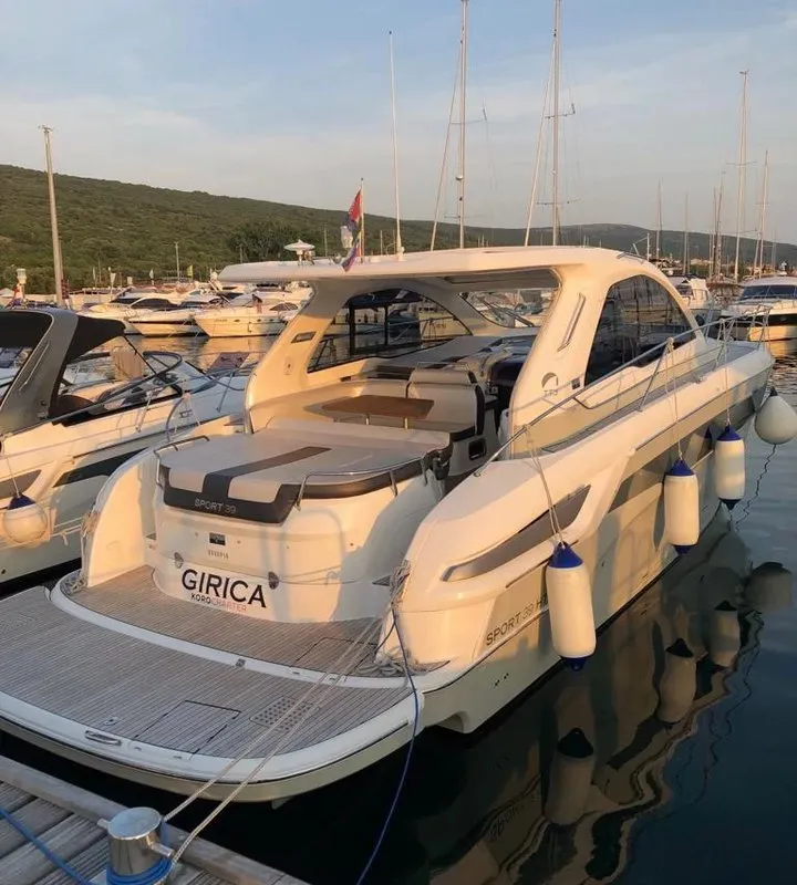 Girica, a Bavaria Sport 39 HT motorboat at Punat, Croatia