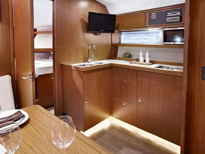 Galley of Girica, a Bavaria Sport 39 HT motorboat at Punat, Croatia