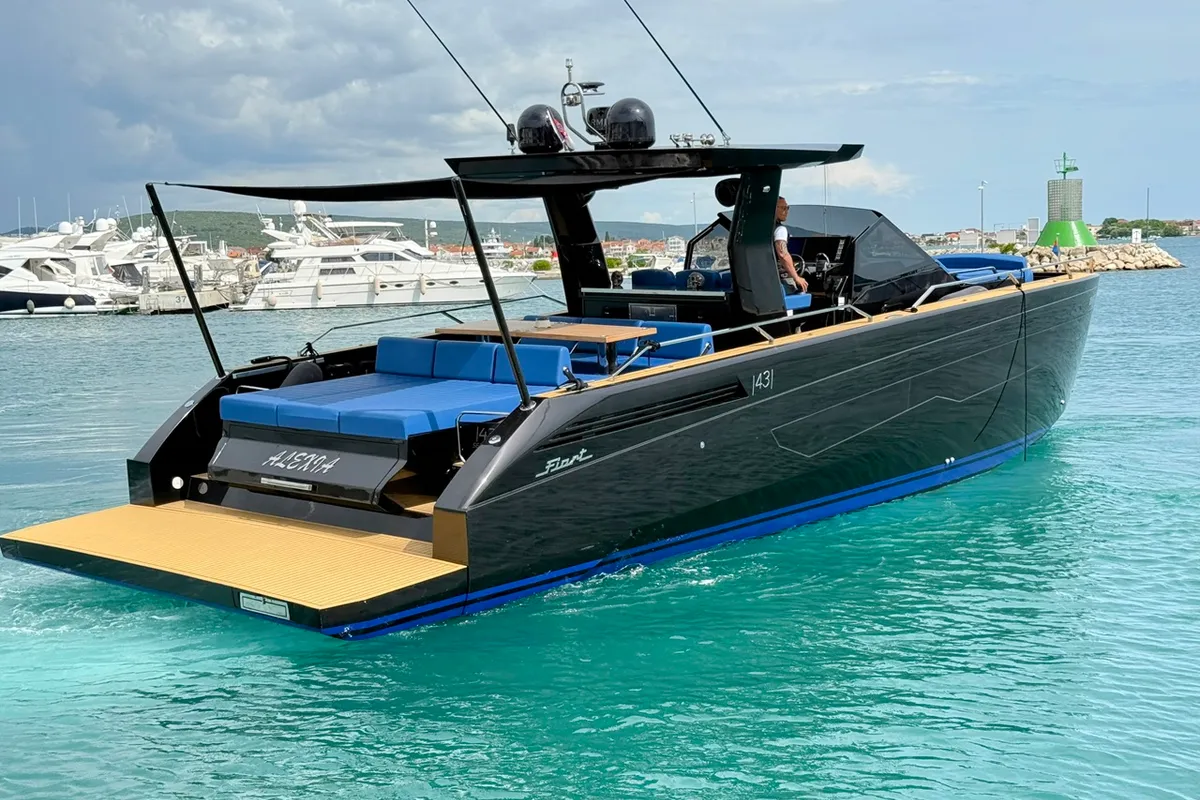Exterior view of Alexia, a Fiart Seawalker 43 motor yacht at Općina Sukošan, Croatia