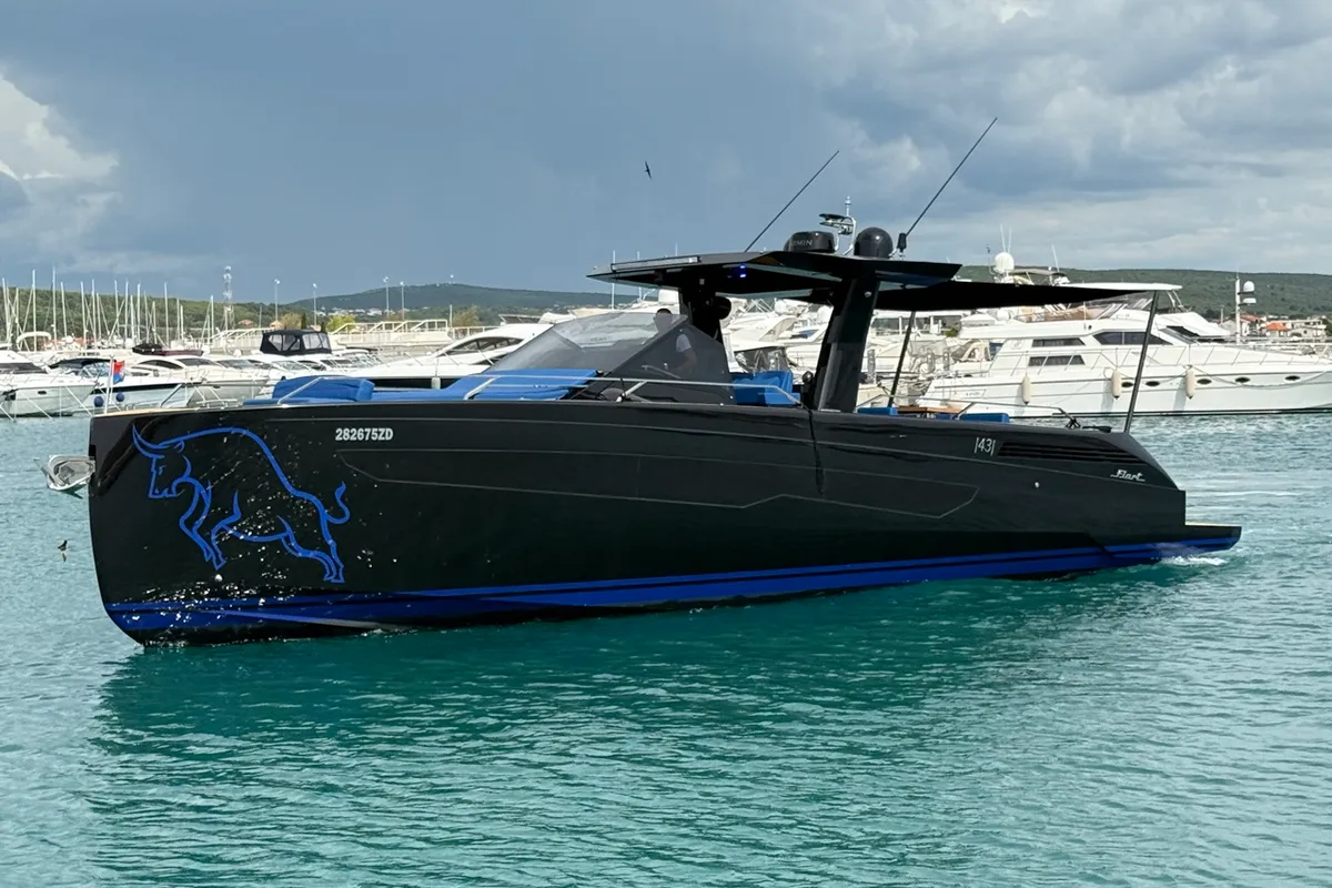 Exterior view of Alexia, a Fiart Seawalker 43 motor yacht at Općina Sukošan, Croatia