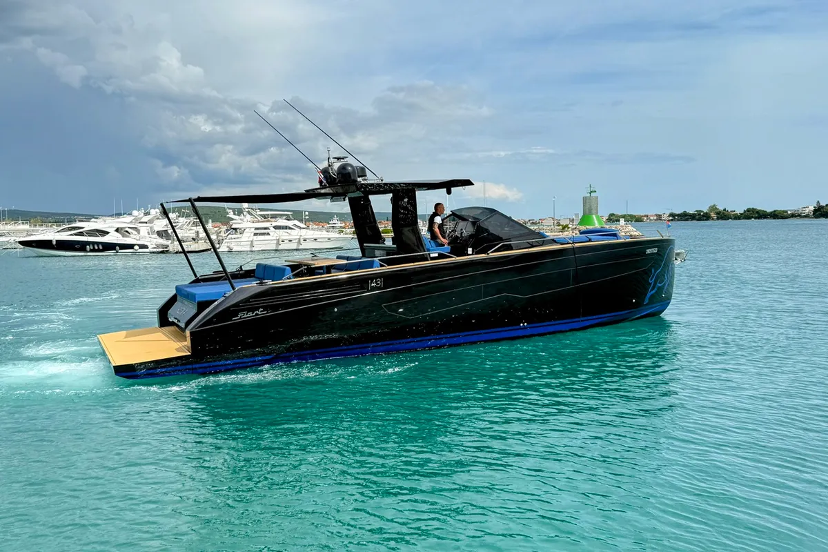 Exterior view of Alexia, a Fiart Seawalker 43 motor yacht at Općina Sukošan, Croatia