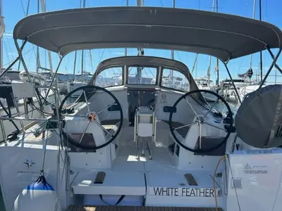 Cockpit of White Feather, a Jeanneau Sun Odyssey 349 sailboat at Grad Biograd na Moru, Croatia
