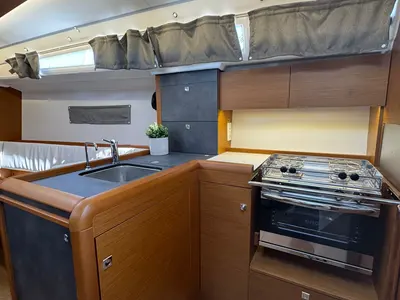 Galley of White Feather, a Jeanneau Sun Odyssey 349 sailboat at Grad Biograd na Moru, Croatia