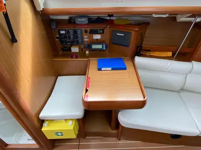 Cabin on Nivius, a Jeanneau Sun Fast 37 sailboat at Flensburg, Germany