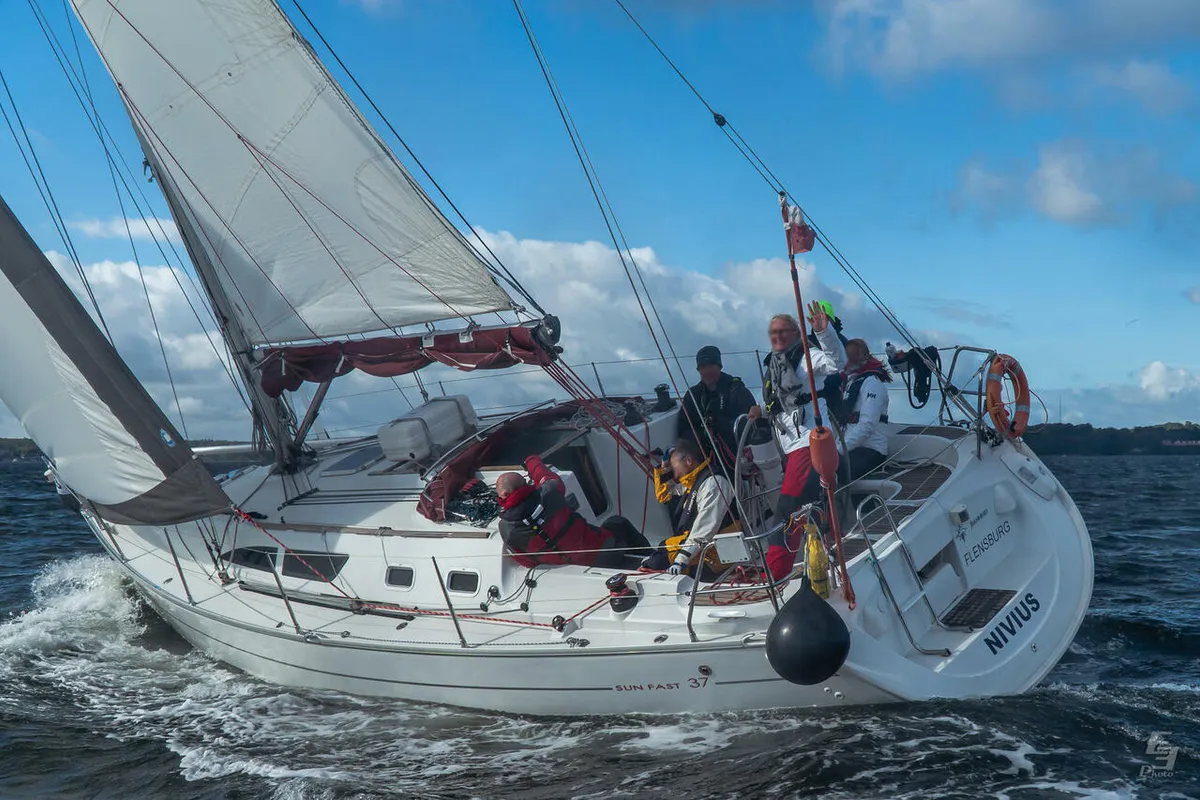 Cockpit of Nivius, a Jeanneau Sun Fast 37 sailboat at Flensburg, Germany