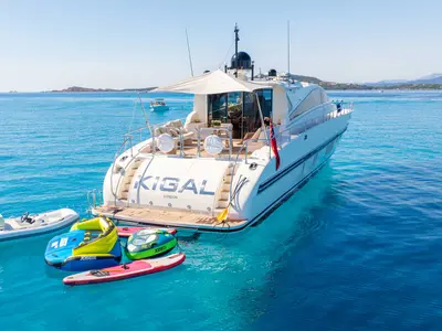 Exterior view of Premium +, a Gulet Arno Leopard 27 motor yacht at Olbia, Italy
