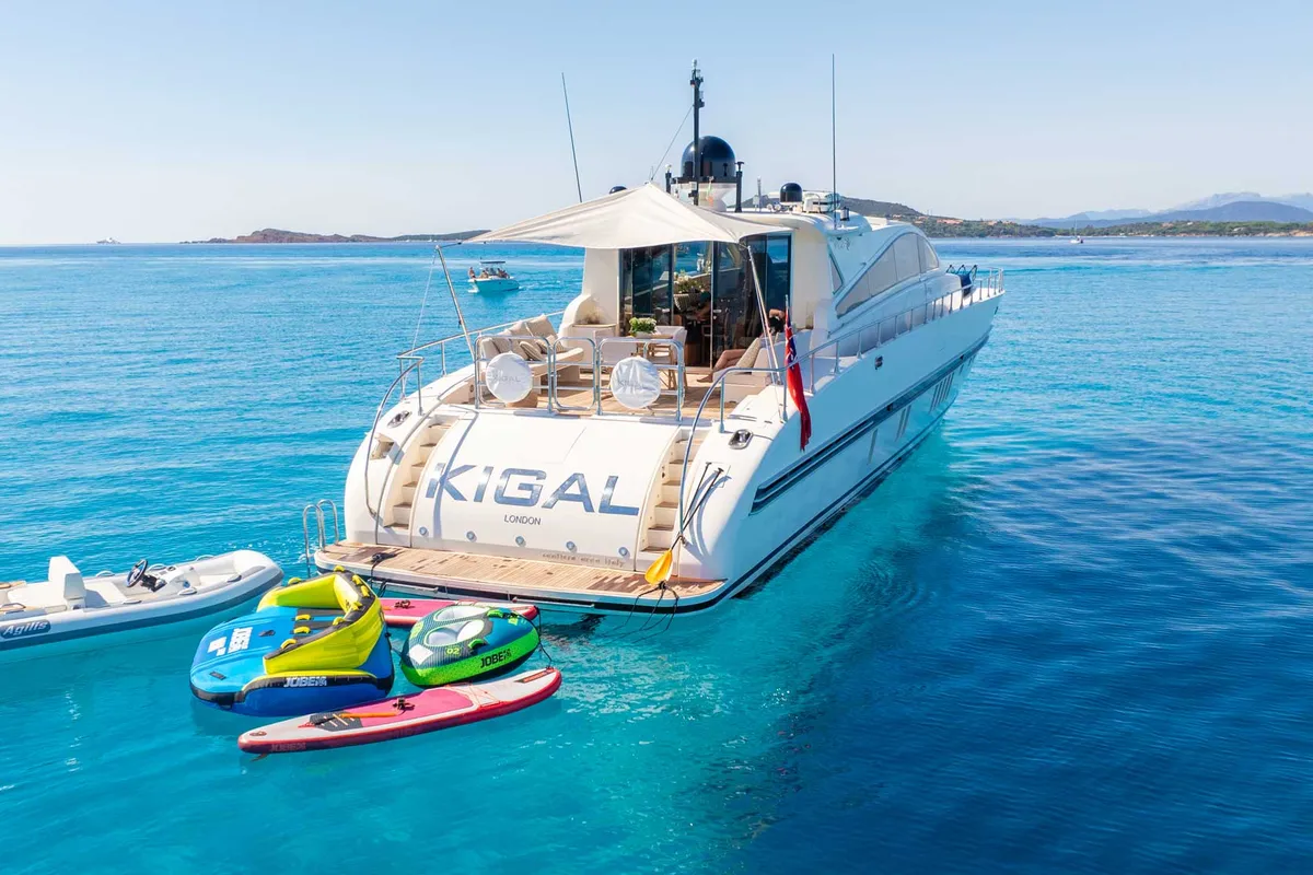 Exterior view of Premium +, a Gulet Arno Leopard 27 motor yacht at Olbia, Italy