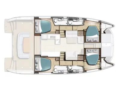 Floor plan of Sora, a Leopard 46PC catamaran at Fethiye, Turkey