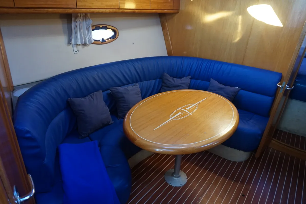 Salon of Barlovento Segundo, a Bavaria Sport 35 motorboat at Palma de Mallorca, Spain