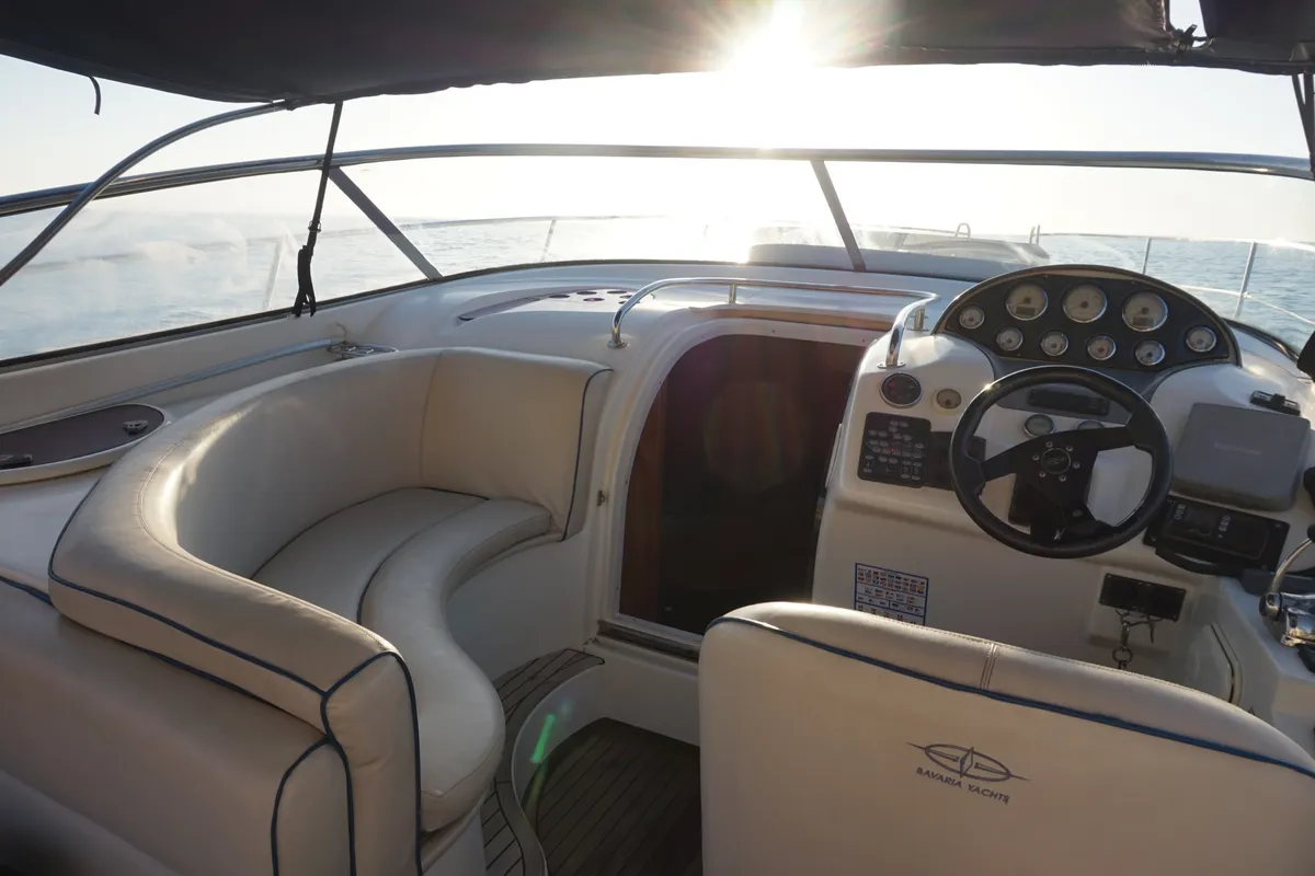 Cabin on Barlovento Segundo, a Bavaria Sport 35 motorboat at Palma de Mallorca, Spain