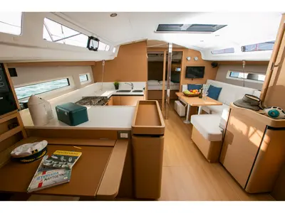 Deck of North Wind 44, a Jeanneau Sun Odyssey 440 sailboat at Sipias, Greece