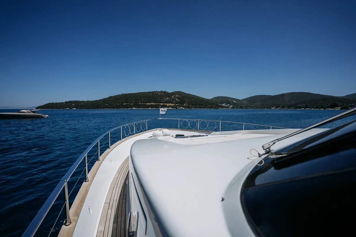 Exterior view of KUUM, a San Lorenzo 72 motor yacht at Bodrum, Turkey