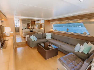 Salon of KUUM, a San Lorenzo 72 motor yacht at Bodrum, Turkey
