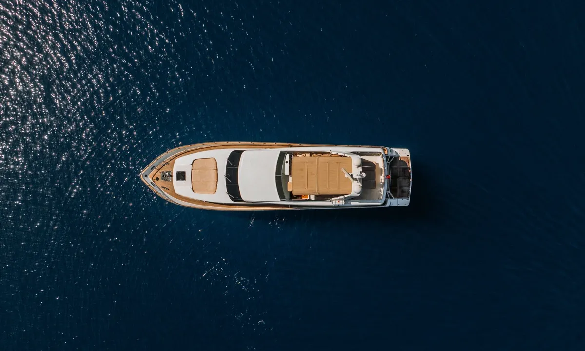Exterior view of KUUM, a San Lorenzo 72 motor yacht at Bodrum, Turkey