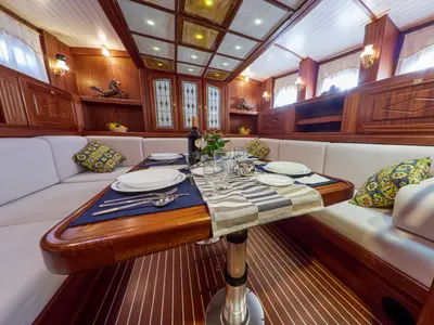 Salon of Oasis, a Custom Made Goletta 20 sailboat at San Vito Lo Capo, Italy