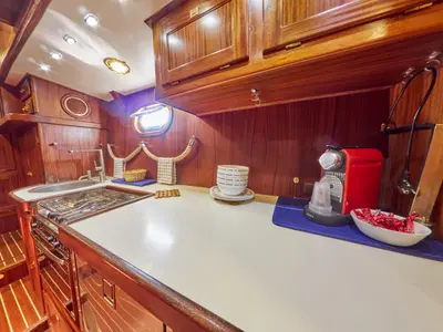 Galley of Oasis, a Custom Made Goletta 20 sailboat at San Vito Lo Capo, Italy