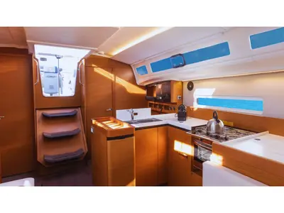 Galley of TETI, a Jeanneau Sun Odyssey 410 sailboat at Tropea, Italy