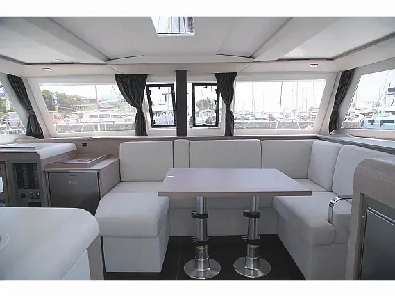 Salon of Anasa, a Fountaine Pajot Isla 40 catamaran at Lefkada, Greece