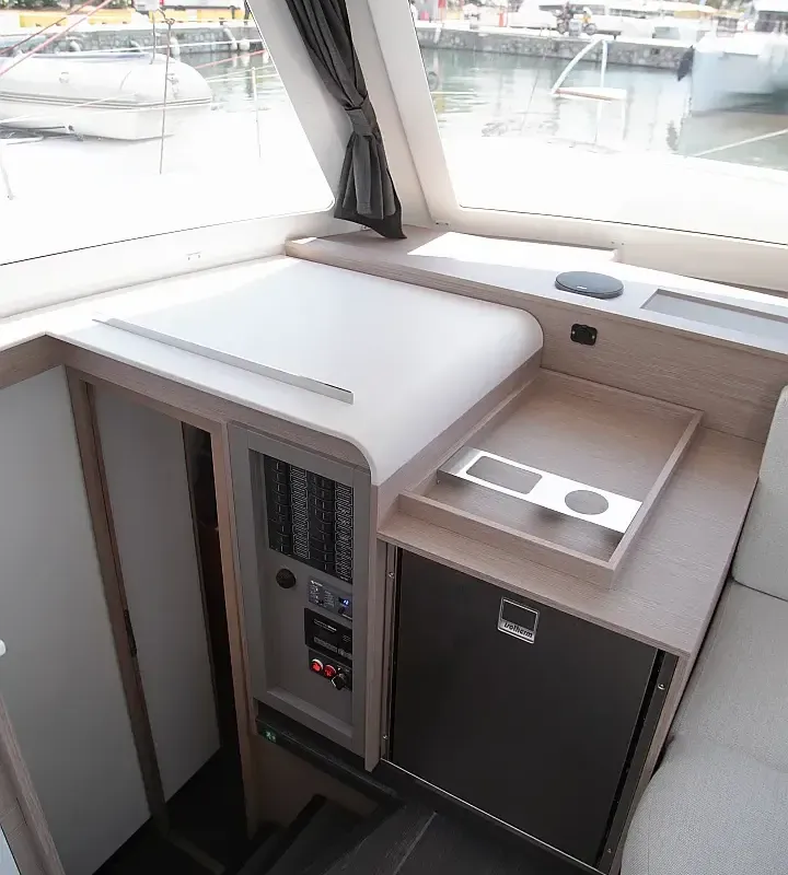 Salon of Anasa, a Fountaine Pajot Isla 40 catamaran at Lefkada, Greece