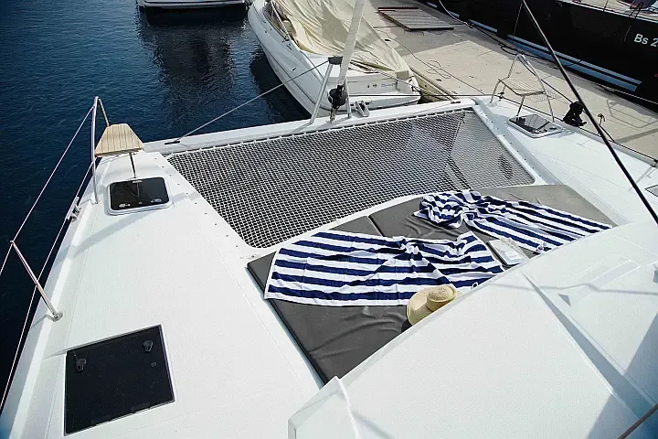 Deck of Anasa, a Fountaine Pajot Isla 40 catamaran at Lefkada, Greece