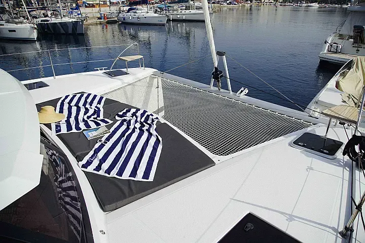 Deck of Anasa, a Fountaine Pajot Isla 40 catamaran at Lefkada, Greece