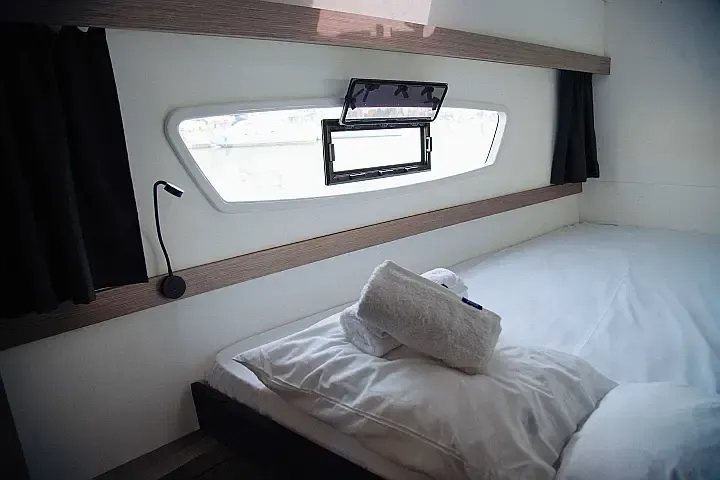 Cabin on Anasa, a Fountaine Pajot Isla 40 catamaran at Lefkada, Greece