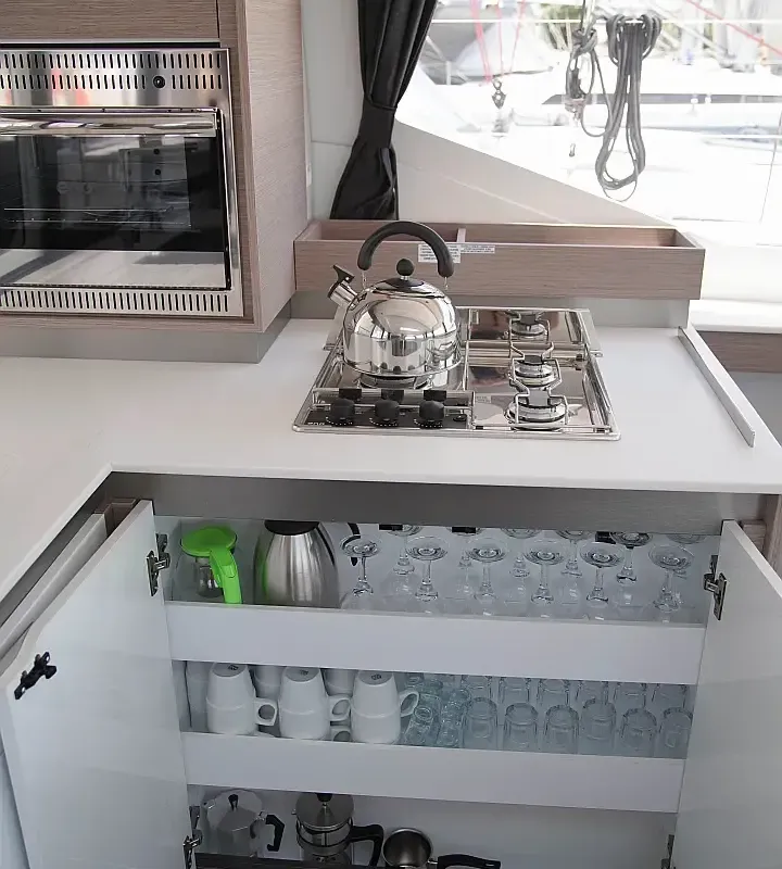 Galley of Anasa, a Fountaine Pajot Isla 40 catamaran at Lefkada, Greece