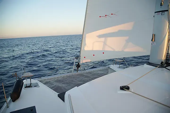Deck of Anasa, a Fountaine Pajot Isla 40 catamaran at Lefkada, Greece