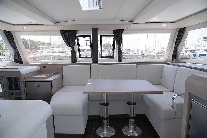 Salon of Anasa, a Fountaine Pajot Isla 40 catamaran at Lefkada, Greece