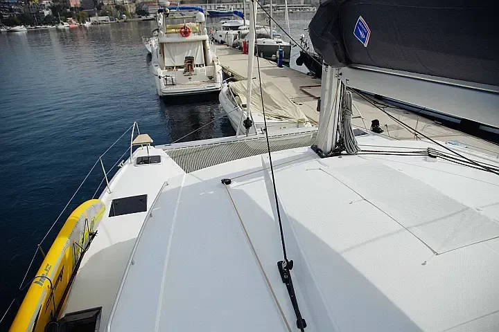Deck of Anasa, a Fountaine Pajot Isla 40 catamaran at Lefkada, Greece