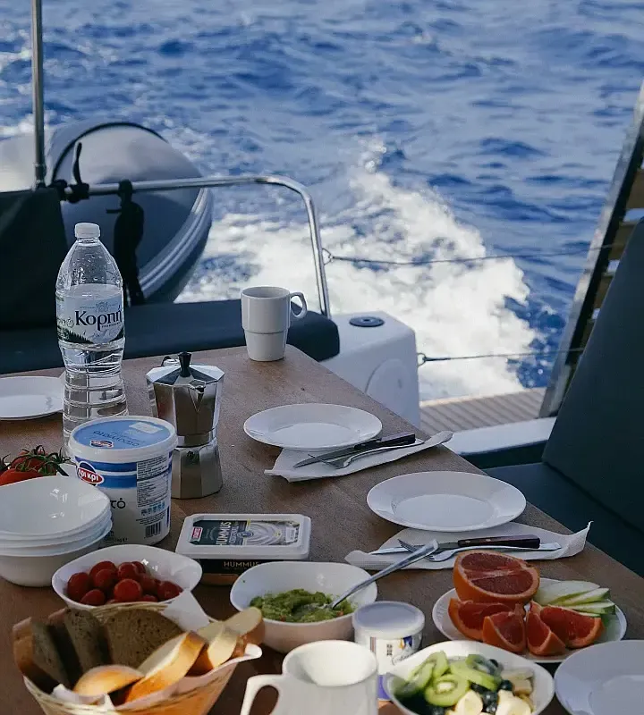 Deck of Anasa, a Fountaine Pajot Isla 40 catamaran at Lefkada, Greece