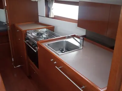 Galley of Beghe, a Beneteau Oceanis 35.1 sailboat at Cannigione, Italy