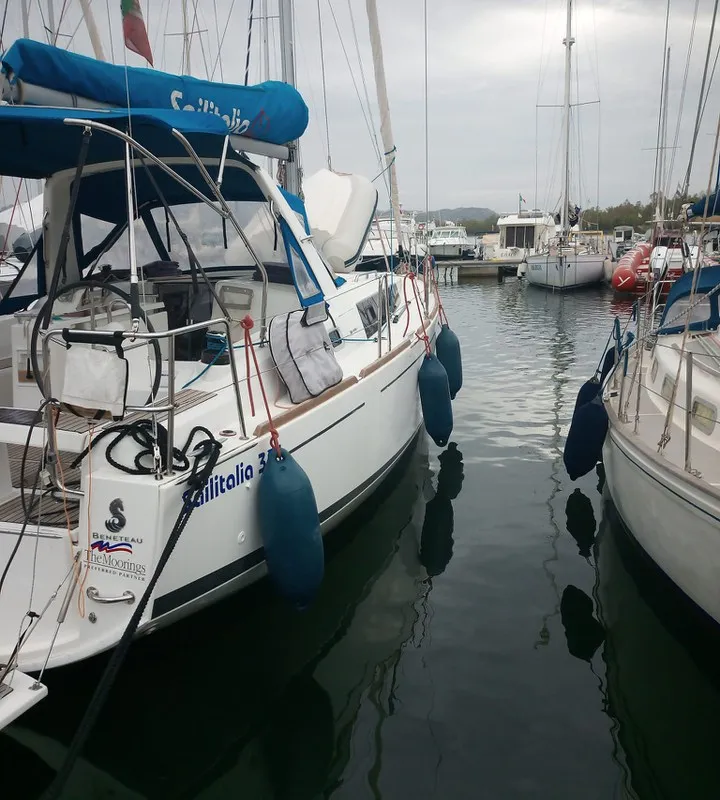 Exterior view of Beghe, a Beneteau Oceanis 35.1 sailboat at Cannigione, Italy