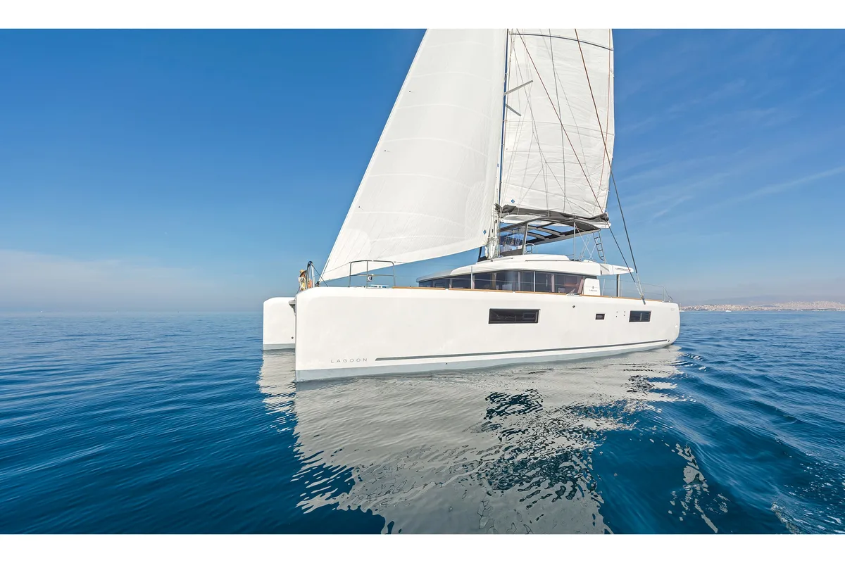 Exterior view of SUMMER STAR, a Lagoon 52F catamaran at Athens, Greece