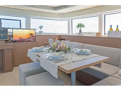 Salon of SUMMER STAR, a Lagoon 52F catamaran at Athens, Greece
