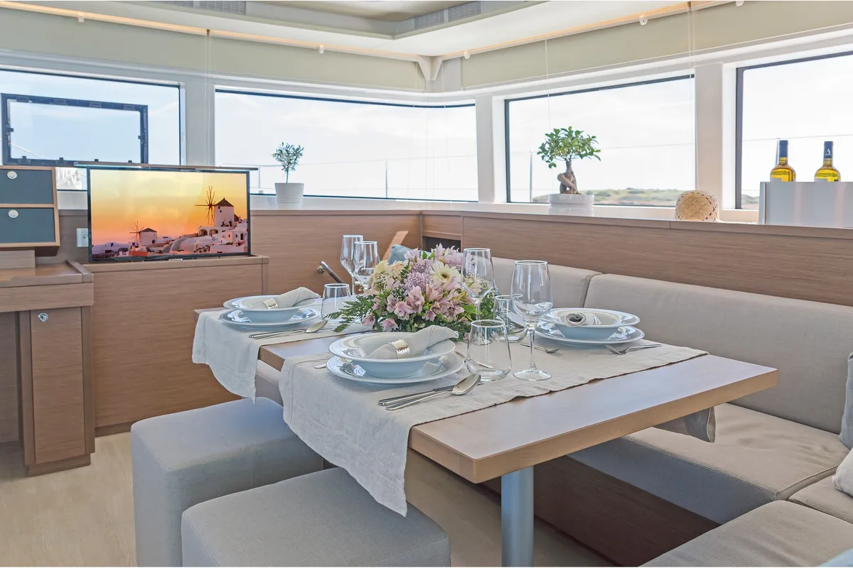 Salon of SUMMER STAR, a Lagoon 52F catamaran at Athens, Greece