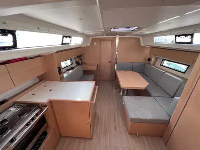 Salon of Koukan Maru, a Bavaria C42 sailboat at Loutraki, Greece