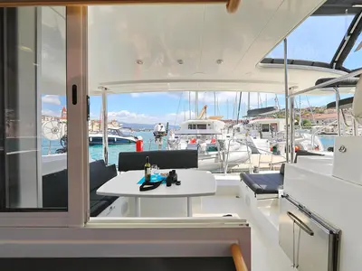 Salon of Pagomo nayan, a Lagoon 400 catamaran at Grad Trogir, Croatia