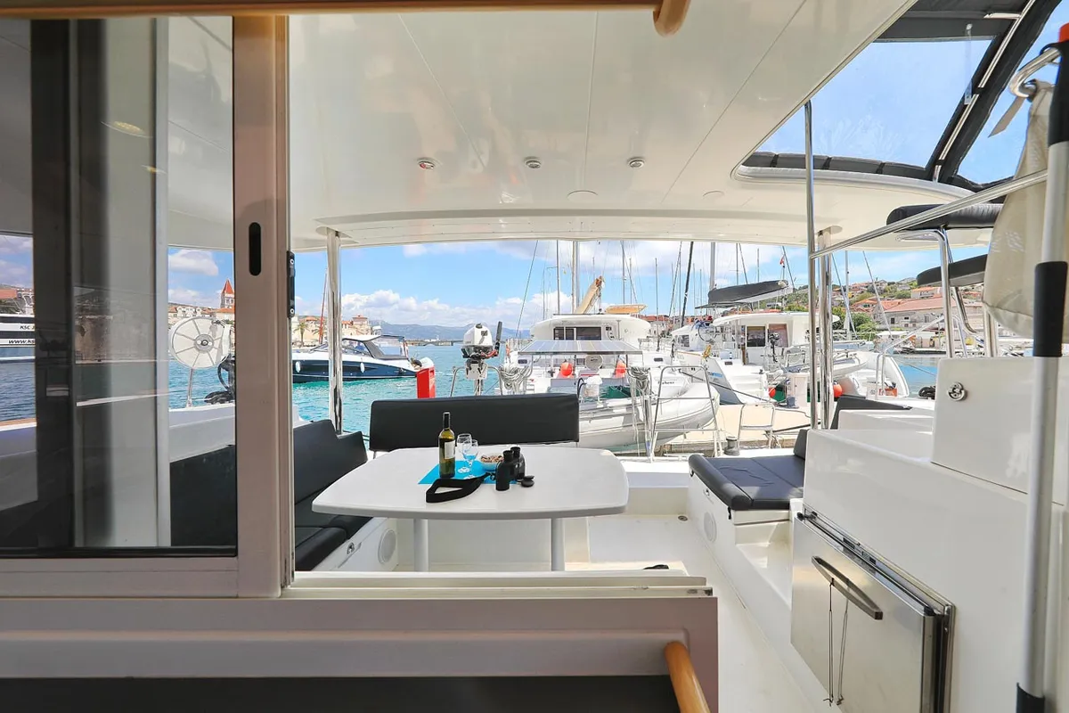 Salon of Pagomo nayan, a Lagoon 400 catamaran at Grad Trogir, Croatia