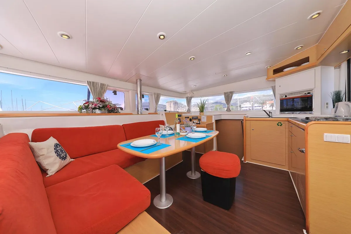 Salon of Pagomo nayan, a Lagoon 400 catamaran at Grad Trogir, Croatia