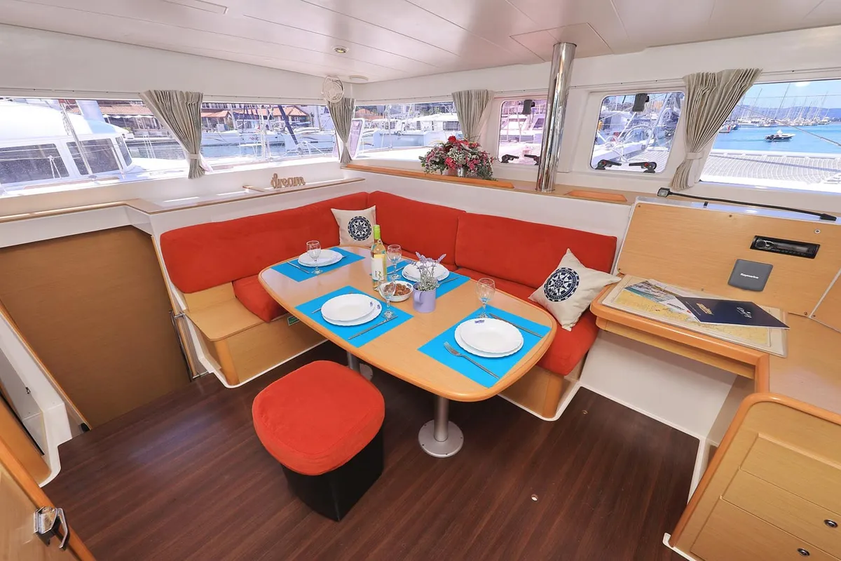 Salon of Pagomo nayan, a Lagoon 400 catamaran at Grad Trogir, Croatia
