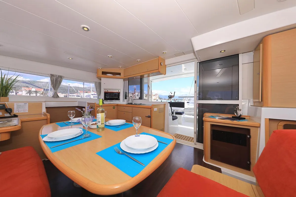 Galley of Pagomo nayan, a Lagoon 400 catamaran at Grad Trogir, Croatia