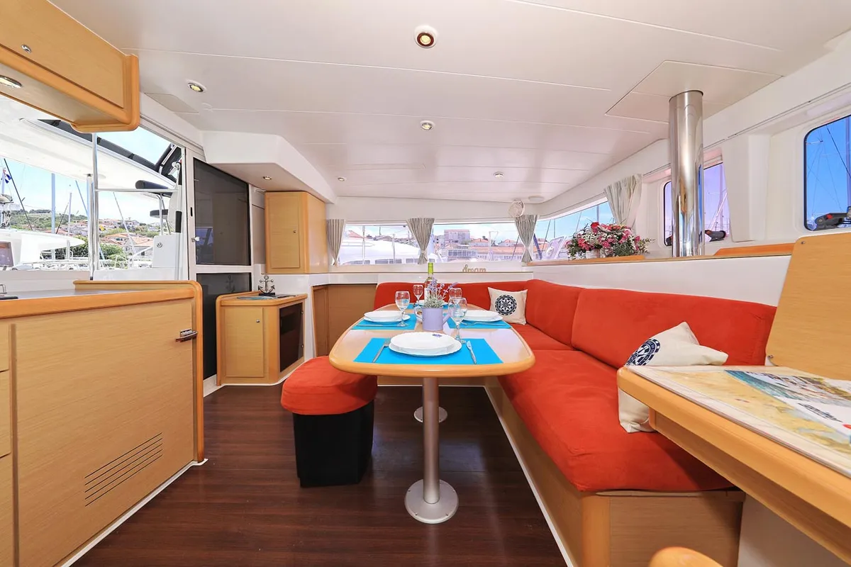 Salon of Pagomo nayan, a Lagoon 400 catamaran at Grad Trogir, Croatia