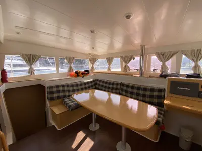 Salon of Winnie, a Lagoon 400 catamaran at Fethiye, Turkey
