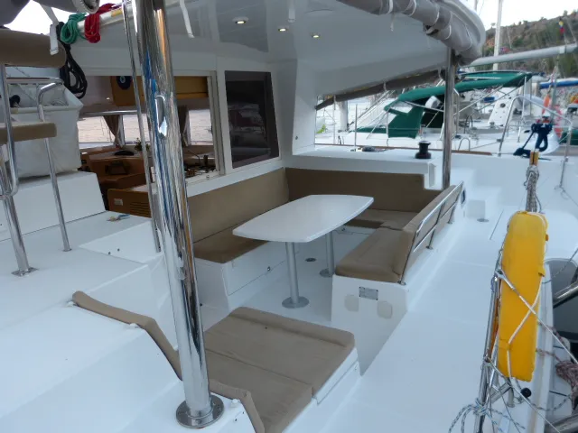 Deck of Winnie, a Lagoon 400 catamaran at Fethiye, Turkey
